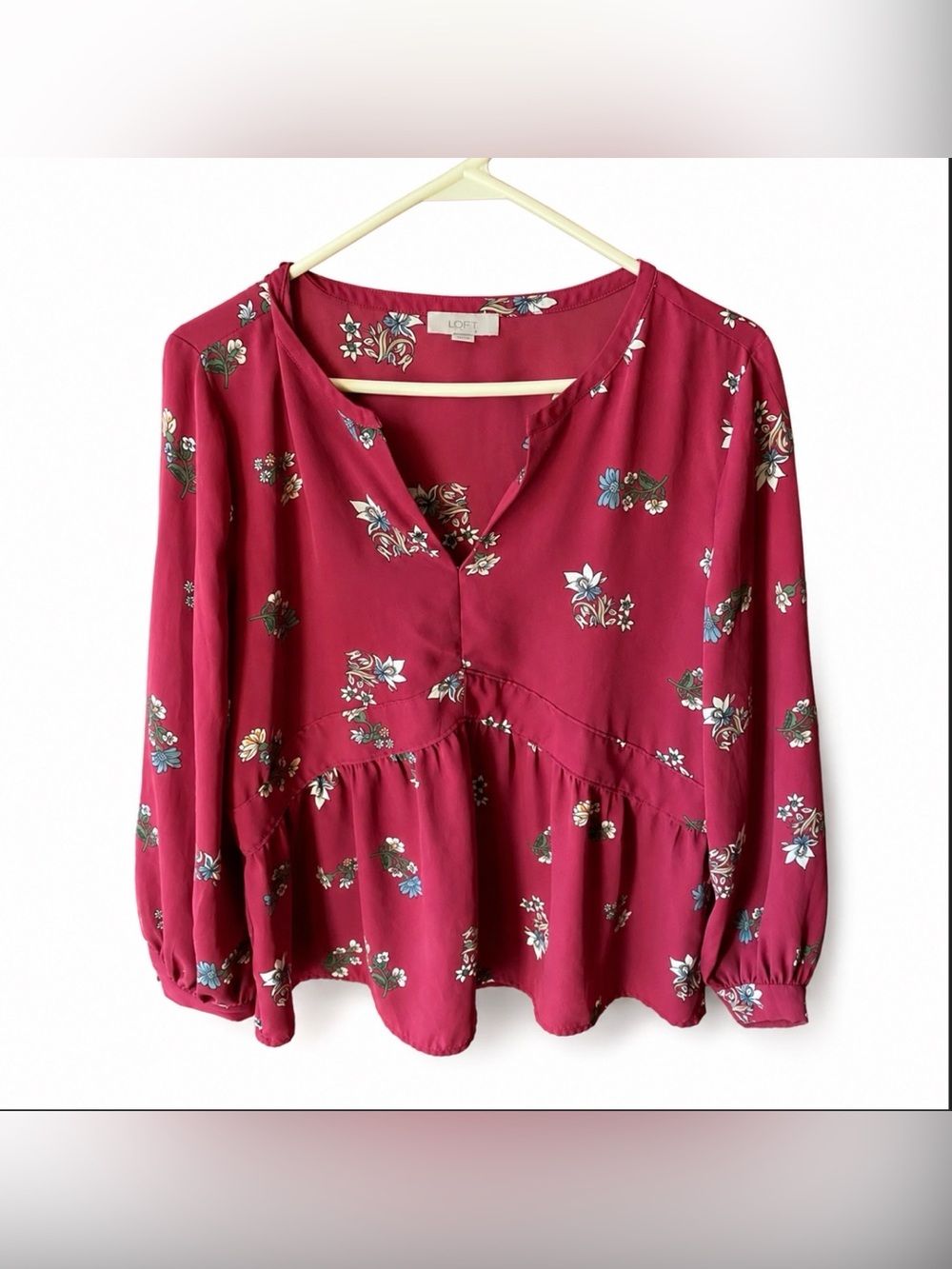 Loft Outlet Women’s Size 14 Burgundy Floral Pullover Top Blouse Lovely EUC - Picture 2 of 5